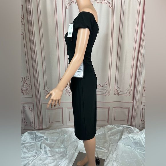 XSCAPE Womens Black Notched Neckline Short Sleeve Off Sheath Dress 6 Small NEW - Picture 9 of 15